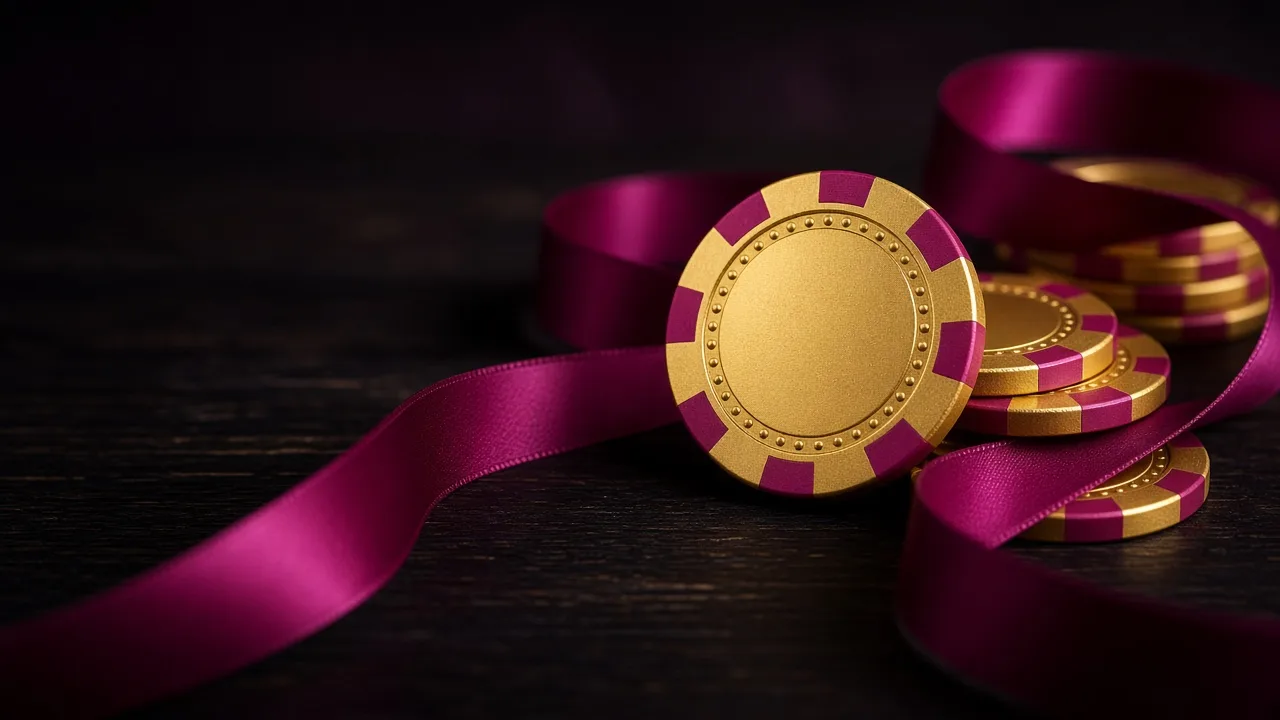 NV Casino Bonus, Chips in Magenta und Gold